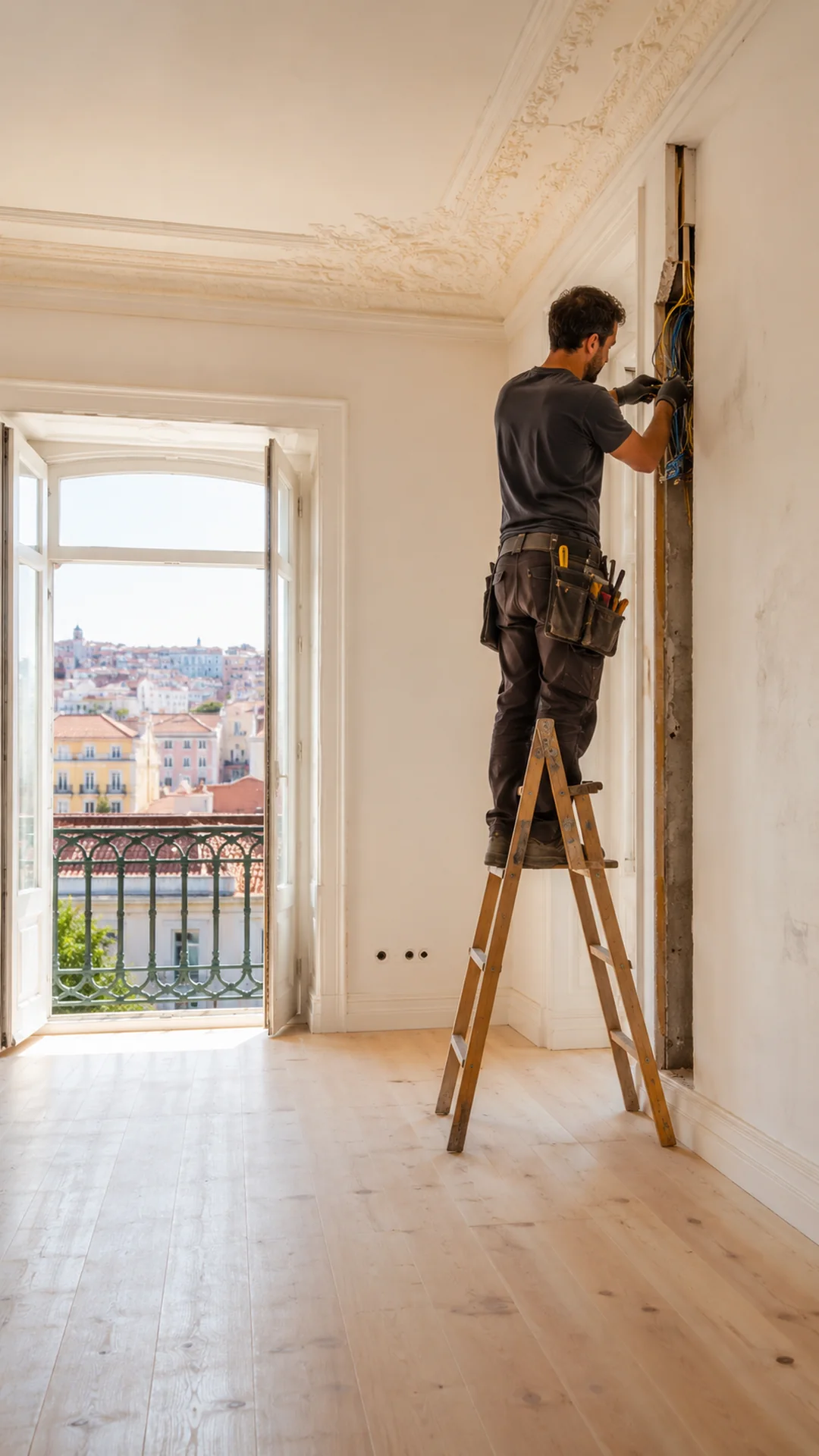 Reformas elétricas em Lisboa para substituir instalações antigas, renovar circuitos, quadros, tomadas e iluminação.